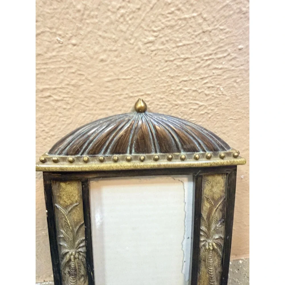 Tropical Palm Tree Picture Frame Gold Bronze Domed Top Tabletop 4x6 Photo Decor